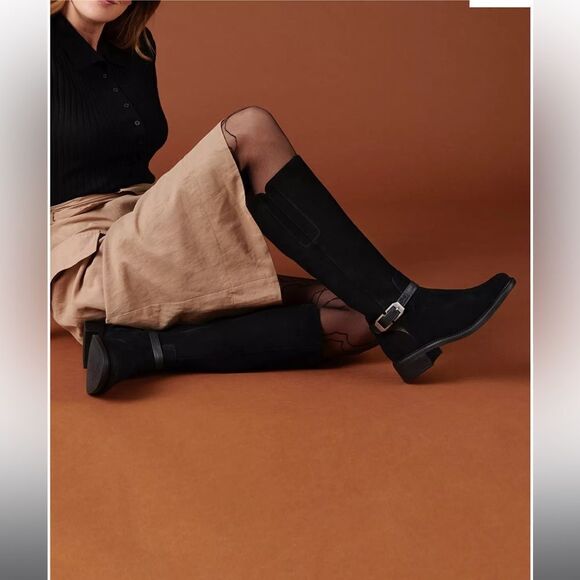 Clark’s Maye Aster Buckled Riding Boots in Black Suede New in Box - Picture 2 of 12
